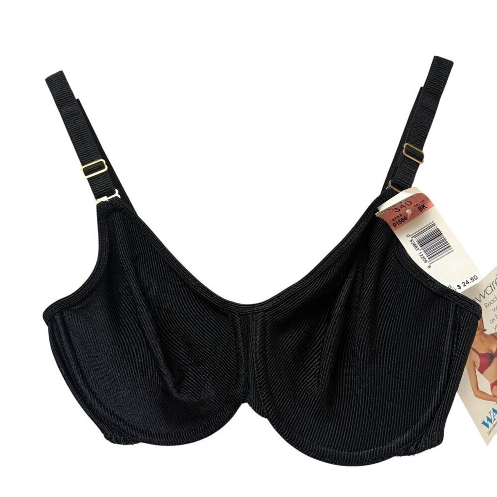 WARNER'S Bra 34D Black Underwire Stretch Ribbed Body Beware Bare Collection NWT